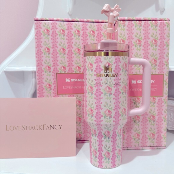 BUNDLE Stanley x loveshackfancy 40oz quencher cup & 20 oz all day slim bottle - Picture 7 of 14